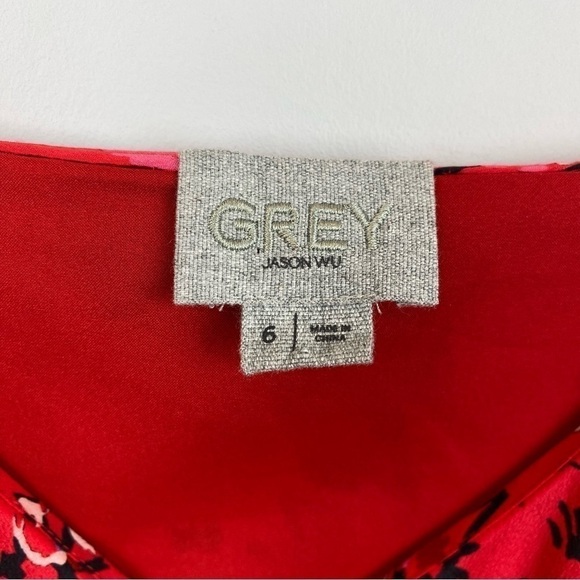 JASON Wu Grey • cadmium red v-neck printed silk pleated cami - Picture 8 of 11